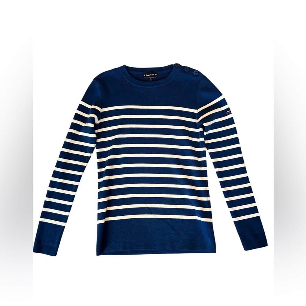 Armor Lux Navy& Cream Stripped French Crewneck Sweater 100% Cotton